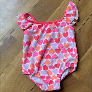 Carters Girls Heart Print One-Piece Swimsuit Size 12 Pink & Orange
